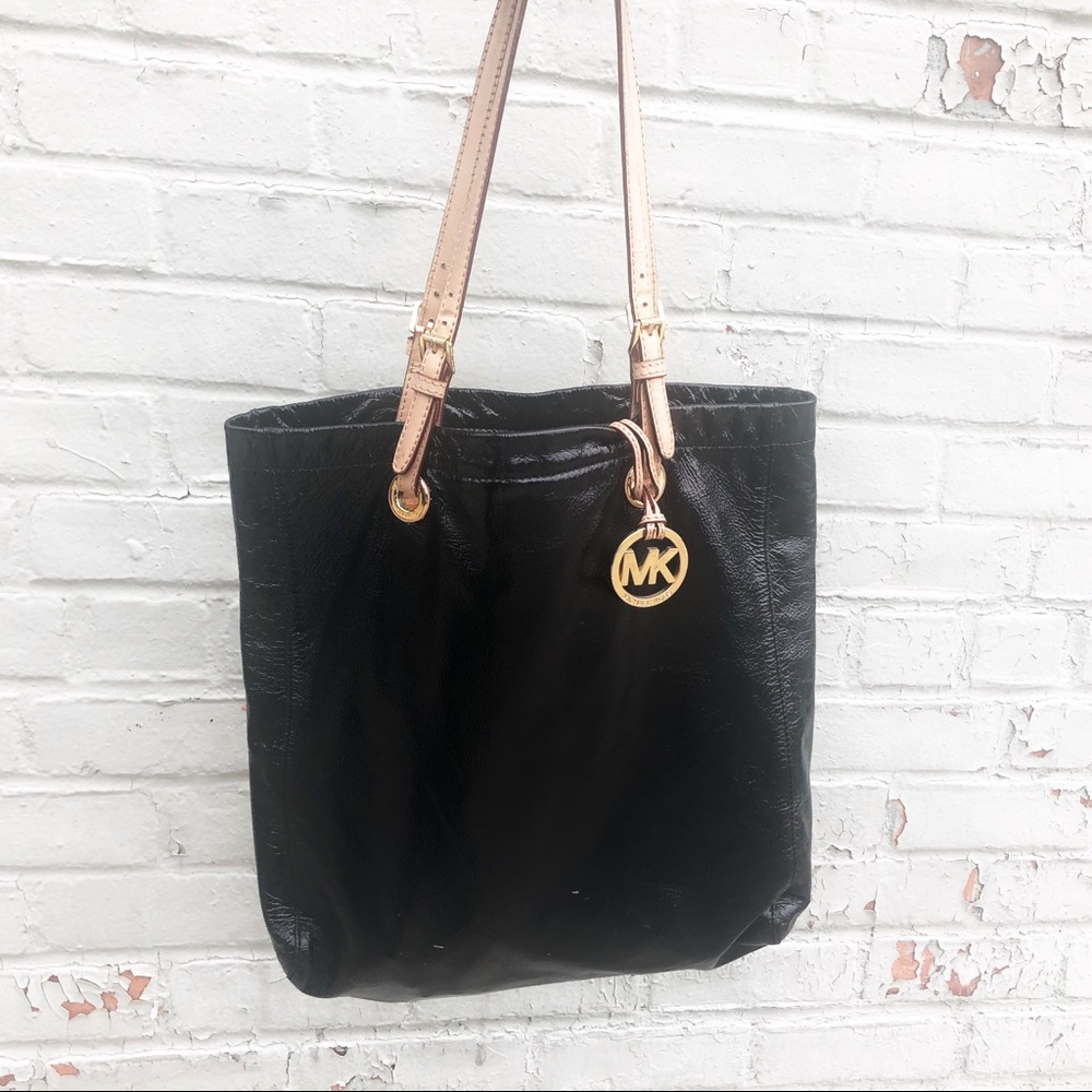 Michael Kors Metallic Black Patent Leather Tote